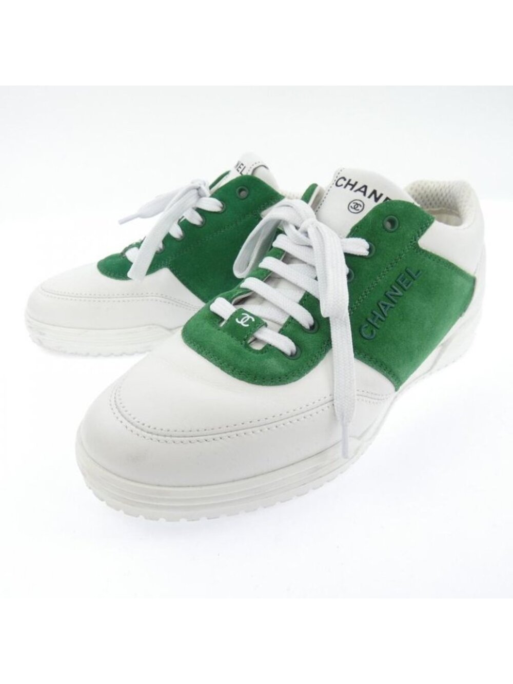 Chanel Tennis Sneakers Suede Calfskin White Green - Picture 3 of 6